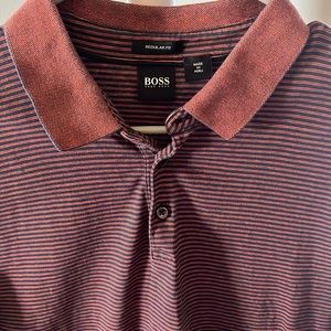 Hugo Boss large short sleeve rust orange and blue stripe